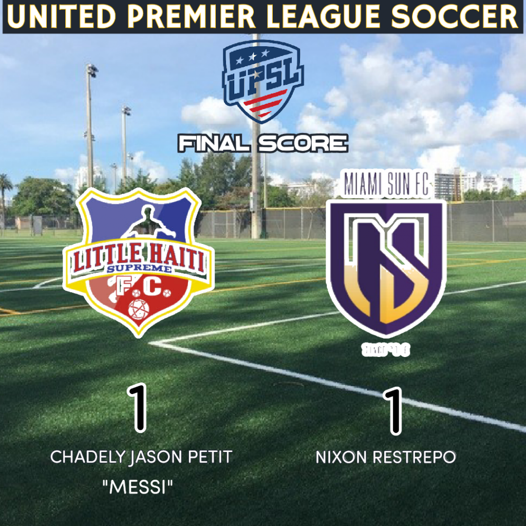 Miami, Fl.- Pour la 2ᵉ sortie de Little Haïti, l'adversaire principal était le Miami Sun FC. Ce match a été disputé à Broward College South Campus à Pembroke Pines. Pour démarrer, voici la formation alignée par l'entraîneur Gabriel Michel : Comme gardien : Guerry Romondt #1, en défense : Rubertini Eugène (Tino) #5, Savio Charles #12, Géffrard Jean-Emmanuel #18, et Fredriche Joseph #3. Au milieu de terrain : Silverson Innocent #19, Rouday Nozile #6 et Stanley Innocent #2. En attaque : Ramado Pierre-Louis #10, Chadely Jason Petit #11 et Rugby Letemps #14 Très sérieux d'entre de jeu, un vrai match avec une équipe de Miami Sun FC déterminée, appliquée tactiquement, lance tout son arsenal vers une victoire. Une détermination payante pour les locaux après une erreur de la défense, Nixon Restrepo profite de tromper le portier Guérry Romondt. Mené au score (0-1), les grenadiers de Little Haïti FC ne tardent pas à réagir face à une solide équipe de Miami Sun FC, sur une infiltration en fin de 1ère partie, Chadely Jason Petit (Messi) #11 place le ballon hors de porté du portier, c'était l'égalisation (1-1). Très peu d'action contrairement au volume de buts ratés dans les rencontres précédentes. Malgré la présence de Stanley Innocent, Ramado Pierre-Louis connus comme des renards de la surface. Au niveau de la finition, l'équipe se fait sentir la présence de Stanley Guillaume qui, au cours de la saison dernière a marqué environ 13 buts. Blessé à la clavicule dans la finale face à Athletico d'Orlando, ce jeune joueur très bientôt 18 ans, convalescent s'active régulièrement l'envie de retourner sur le terrain. Il est aussi un élément décisif dans l'ossature de l'équipe. Déduit de son interview d'après match avec Blanc Delva de TATV, Gabriel Michel reconnait la faiblesse défensive affichée en 1ᵉ période, mais aussi le manque d'efficacité dans la ligne offensive. L'entraineur principal de l'équipe pense que l'effectif a besoin d'un attaquant intelligent qui save quoi et comment faire avec le ballon dans les zones sensibles. D'autres aspects dans le match la cohésion au niveau de la défense et le boulevard créé dans l'axe qui ont été corrigés. Mais la rentrée d'Esterlin Pierre #17 apporte un nouveau souffle de stabilité au milieu. Esterlin s'impose par ses qualités techniques et permet à l'équipe de retrouver l'équilibre. Enfin, avec une victoire, un match nul et zéro défaite, l'équipe de Little Haïti totalise 4 points et devra affronter pour sa 3° sortie, Altitude Rush académie de Port St Lucie le dimanche 4 septembre prochain à 5:00 pm au Parc Emmanuel Sanon. Herby Richemond Attaché de presse LHSFC